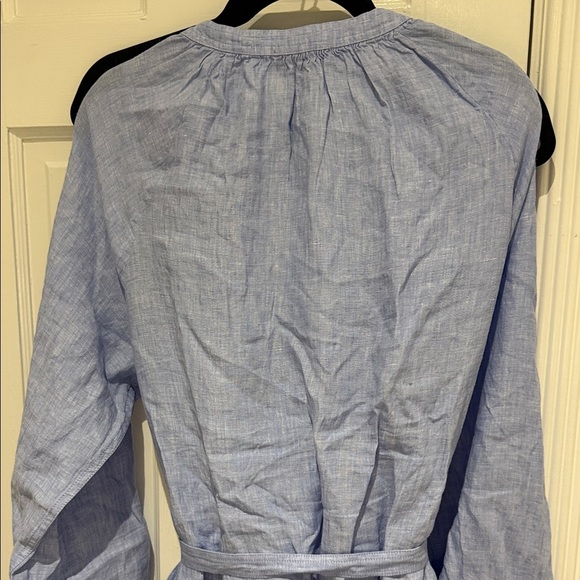 J Crew Sold Out Cabana Linen Dress Elegant Blue Full Slip Pockets XL - Picture 6 of 11